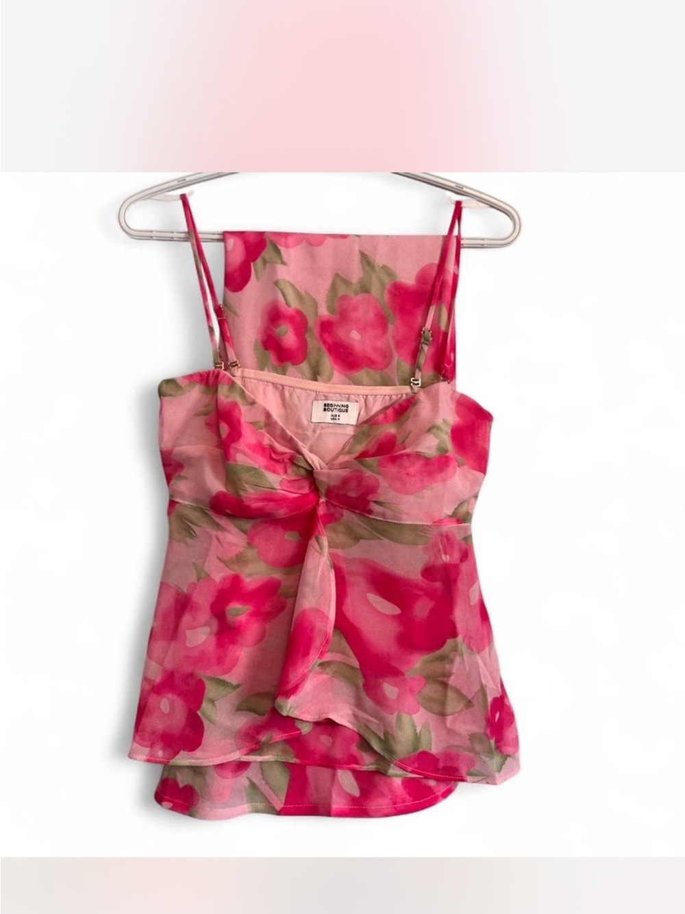 Beginning Boutique Pink Floral Tie-Front Camisole and Skirt Set